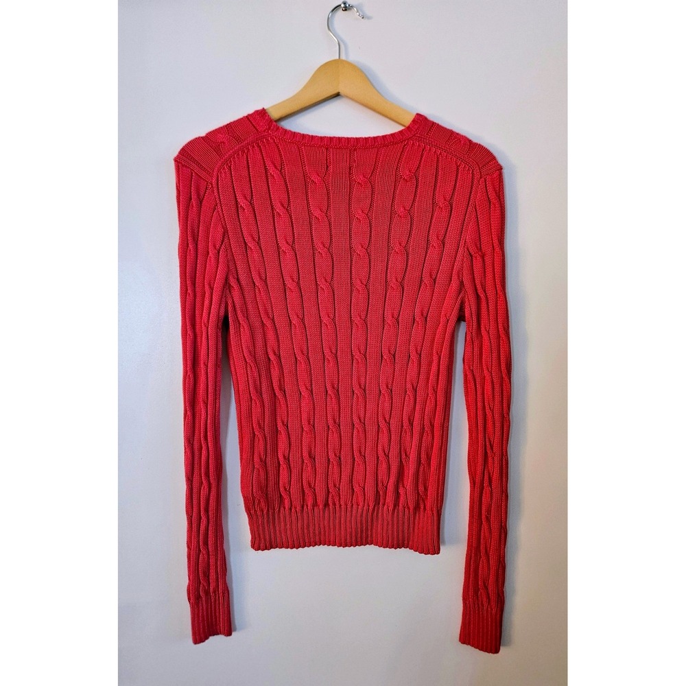Polo Ralph Lauren Cable Knit Sweater Womens M Red Excellent Pima Cotton Slim Fit - Picture 3 of 7